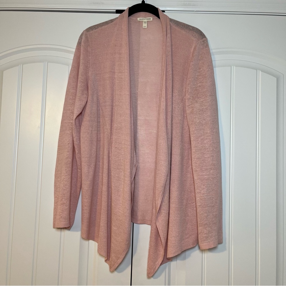 Eileen Fisher Organic Linen Cardigan Size Medium Pink Casual Lightweight - Picture 2 of 7